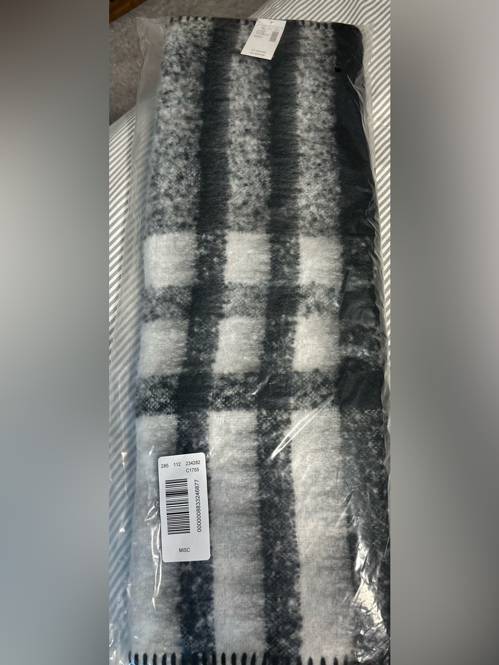 Maurices Black and White Plaid Fringe Scarf